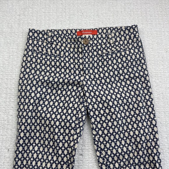 Cartonnier Women's Blue/Off-White Pants Boho Geometric Pattern AOP Size 0 - Picture 2 of 11